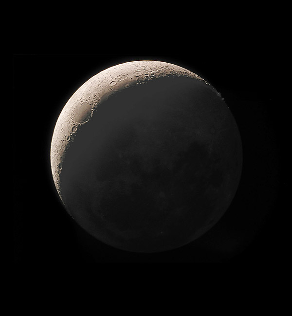 Crescent Moon. Olympus digital camera, Meade 8" SCT with 25mm eyepiece.