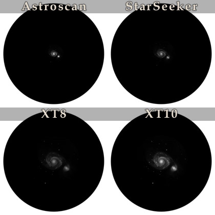 Viewing M51 through different telescopes